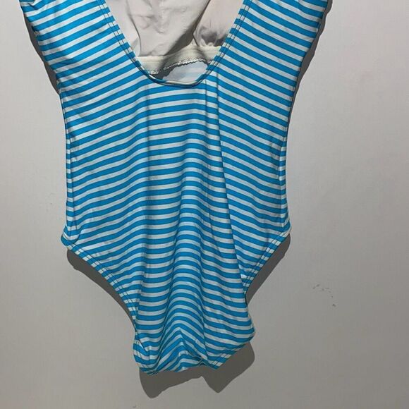 Tommy Hilfiger Women's Blue White Stripe Textured One Piece Swimwear Size 12 - Picture 5 of 7